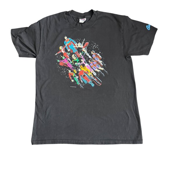 Vintage DC Comics Justice League Graphic T-Shirt Hanes Beefy-T Black Adult L